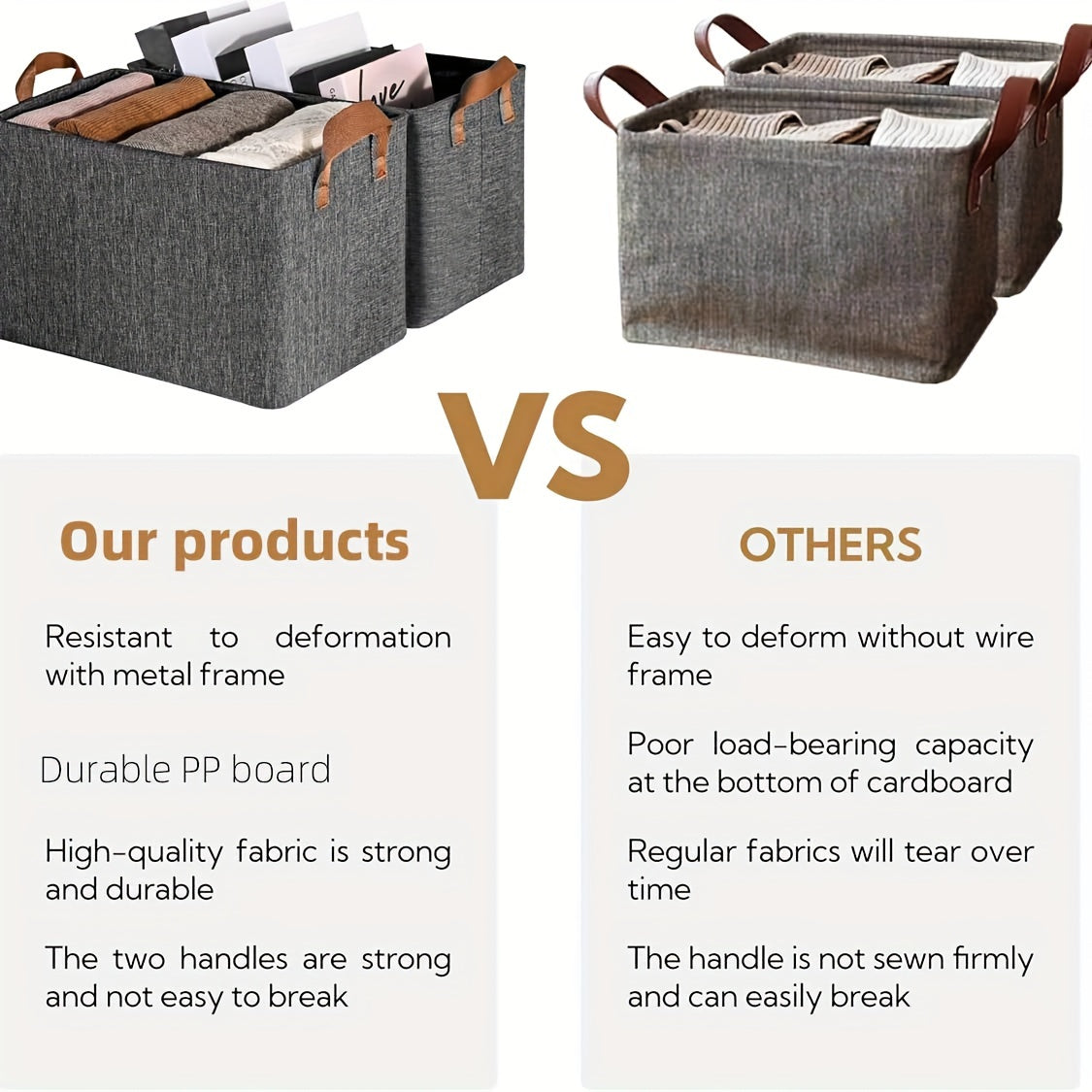 Juego de 2 cestas de tela plegables con estructura metálica para organización de armario