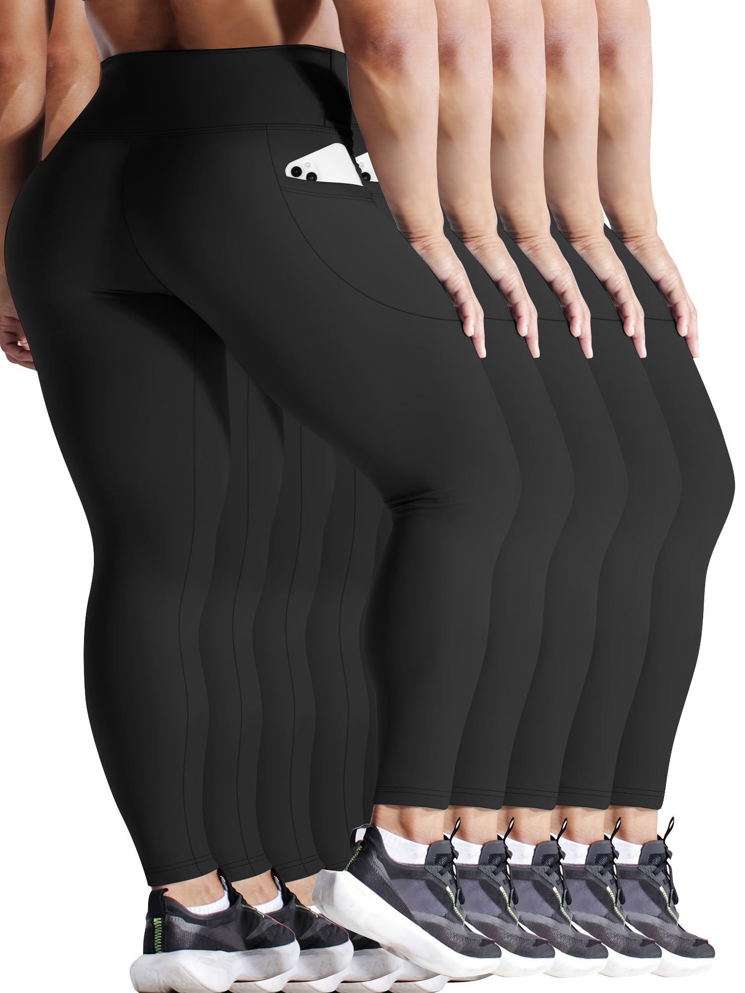 Leggings de yoga de cintura alta para mujer con control de abdomen y bolsillos negro rojo azul rosa