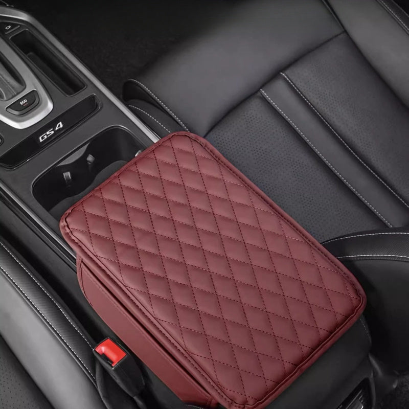 Car Armrest Cushion PU Leather with Storage Bags for Phones and Accessories