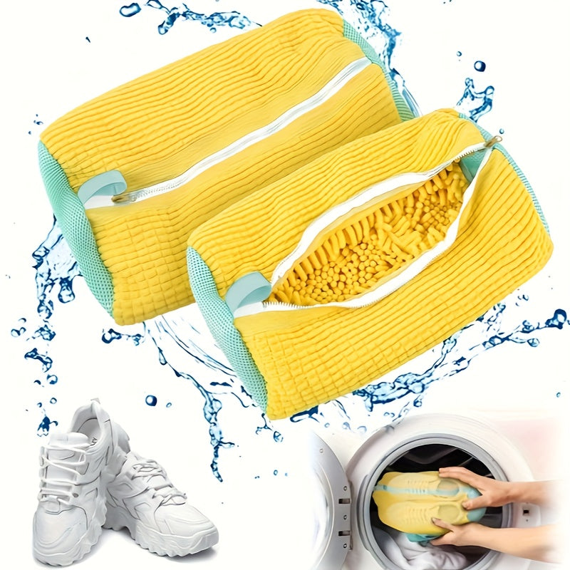 Bolsas de lavado para zapatos de malla amarilla con cremallera, duraderas, de punto de poliéster para zapatos deportivos, lavado de ropa