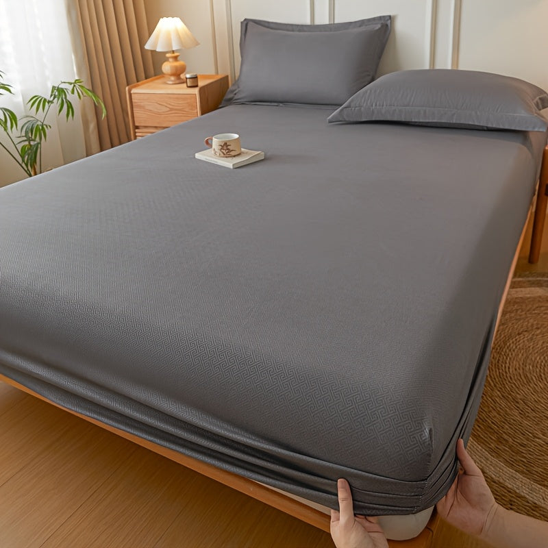 Light Blue Beige Full Wrap Fitted Sheet Non-Slip All-Season Bedding