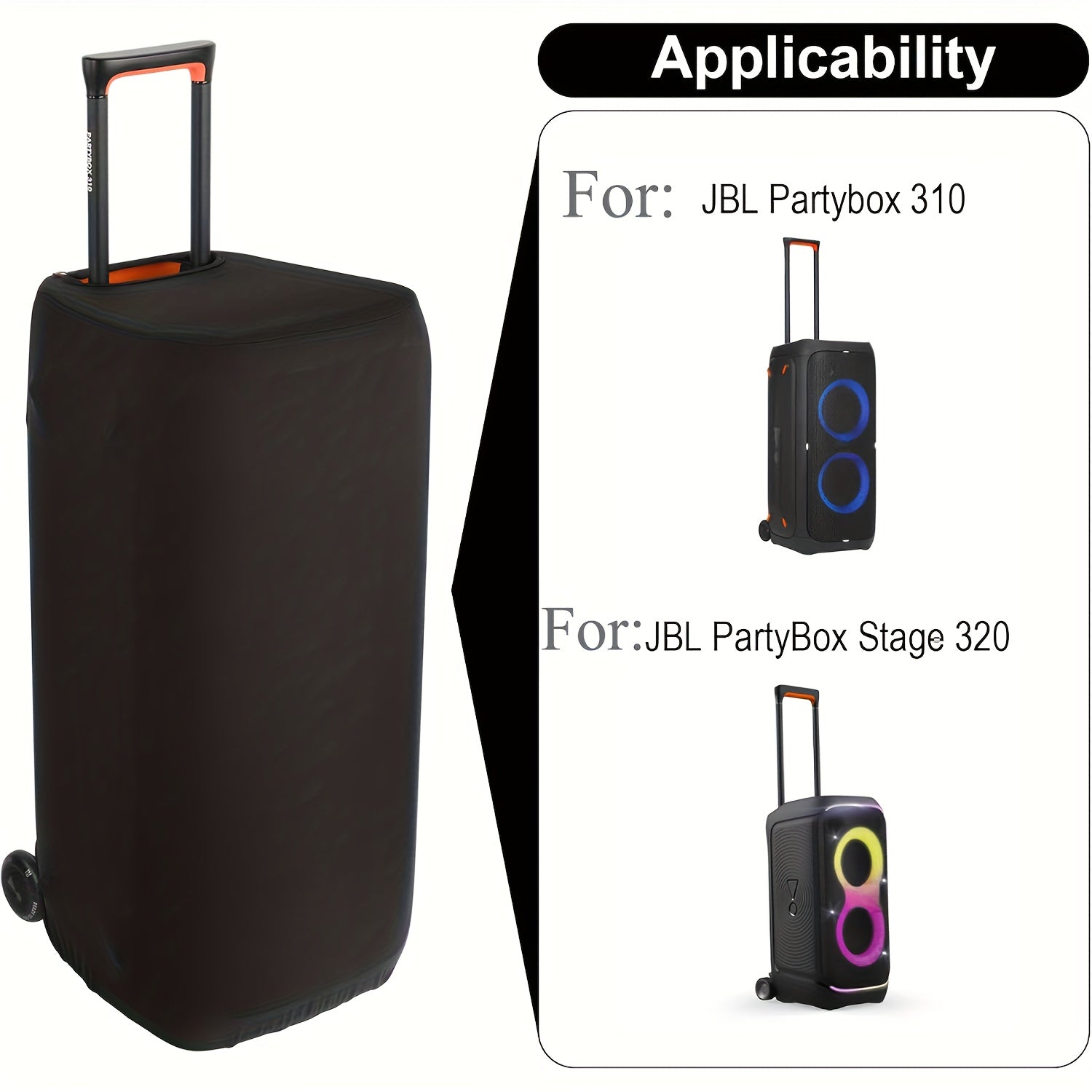 Partybok 310/320 tashqi dinamikasi uchun elastik tasma bilan Spandex cho'ziladigan chang qopqog'i. Partybox 310/320 bilan mos keladi (dinamika kiritilmagan).