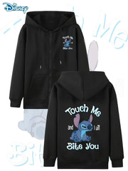 Women's Plus Size Black Cartoon Hoodie with Zipper, All-Season Casual Sweatshirt