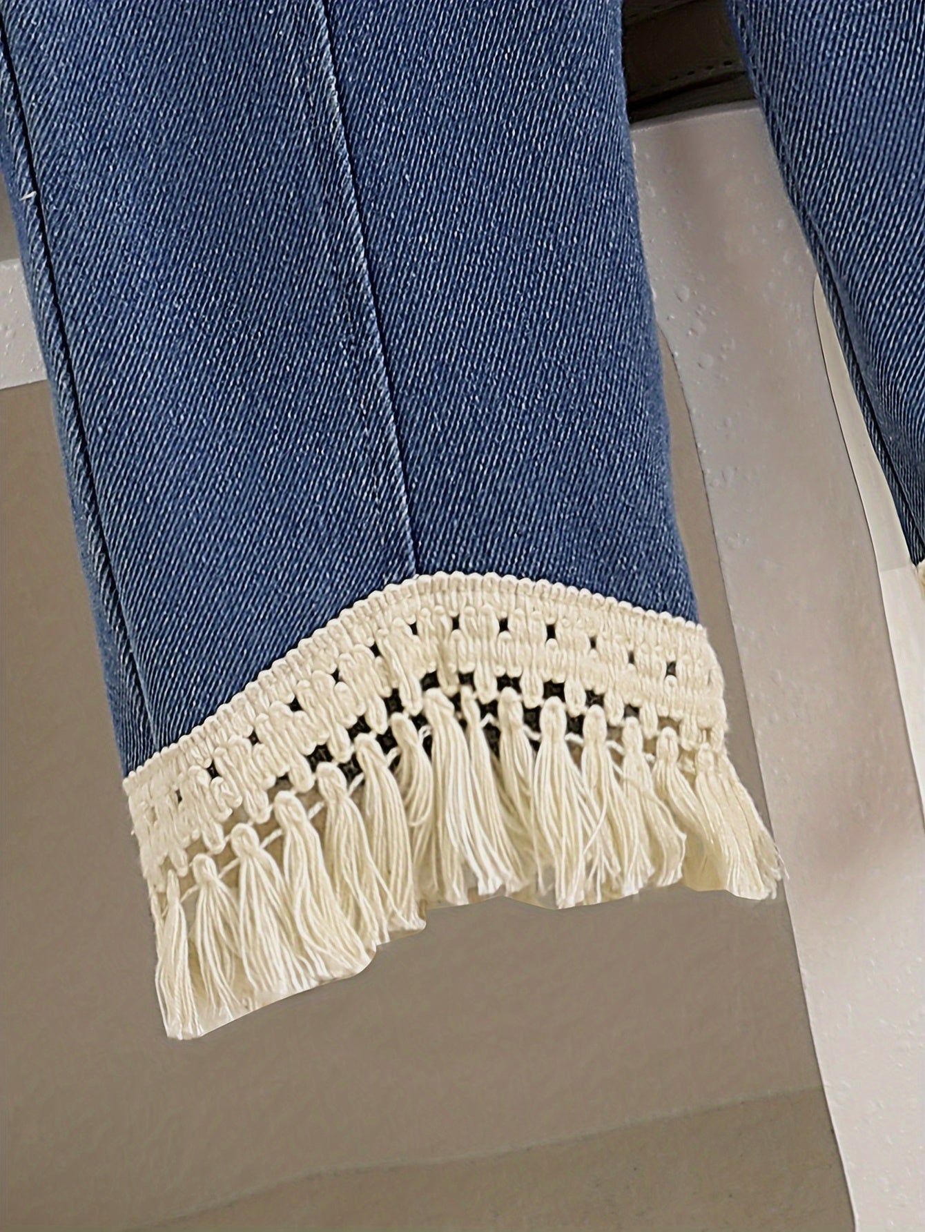 Девочки осень-зима полиэстер топ с кисточками и джинсовый комплект повседневный наряд