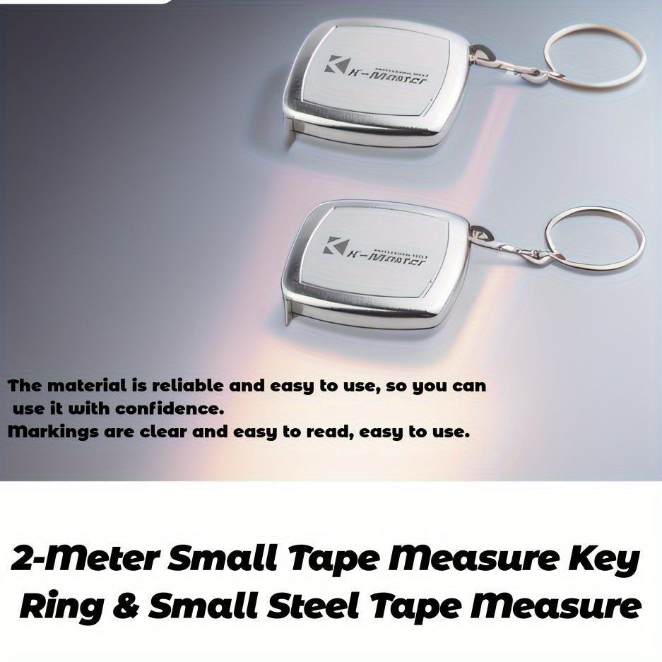 2m Retractable Keychain Tape Measure ABS Steel Belt Compact Measuring Tool Silver