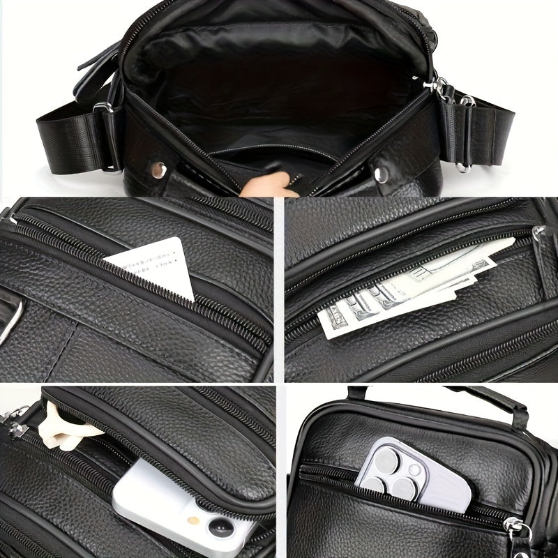 Men's Cowhide Crossbody Bag Waterproof Casual Leather Shoulder Bag