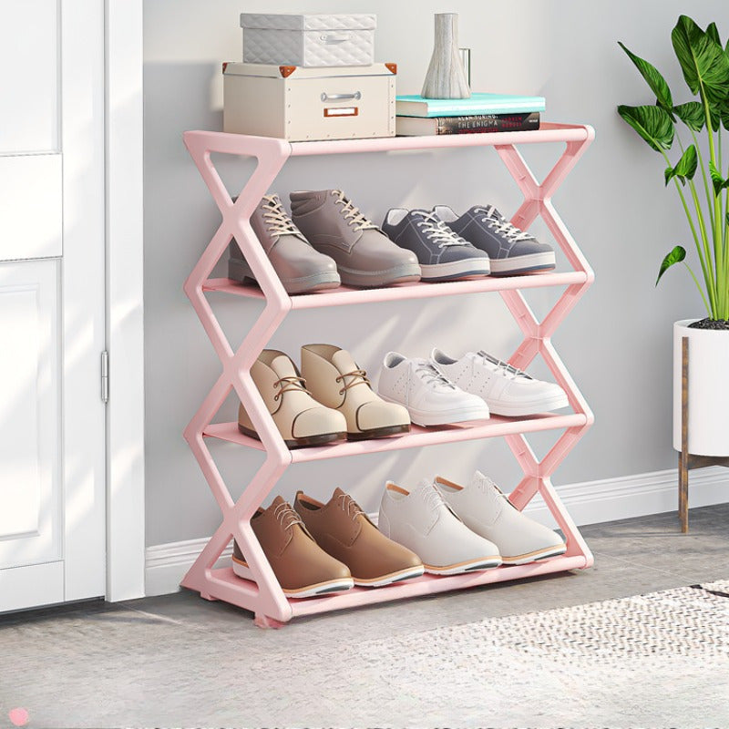 Black Plastic Freestanding Shoe Rack with Expandable Adjustable Shelves 4 Tiers
