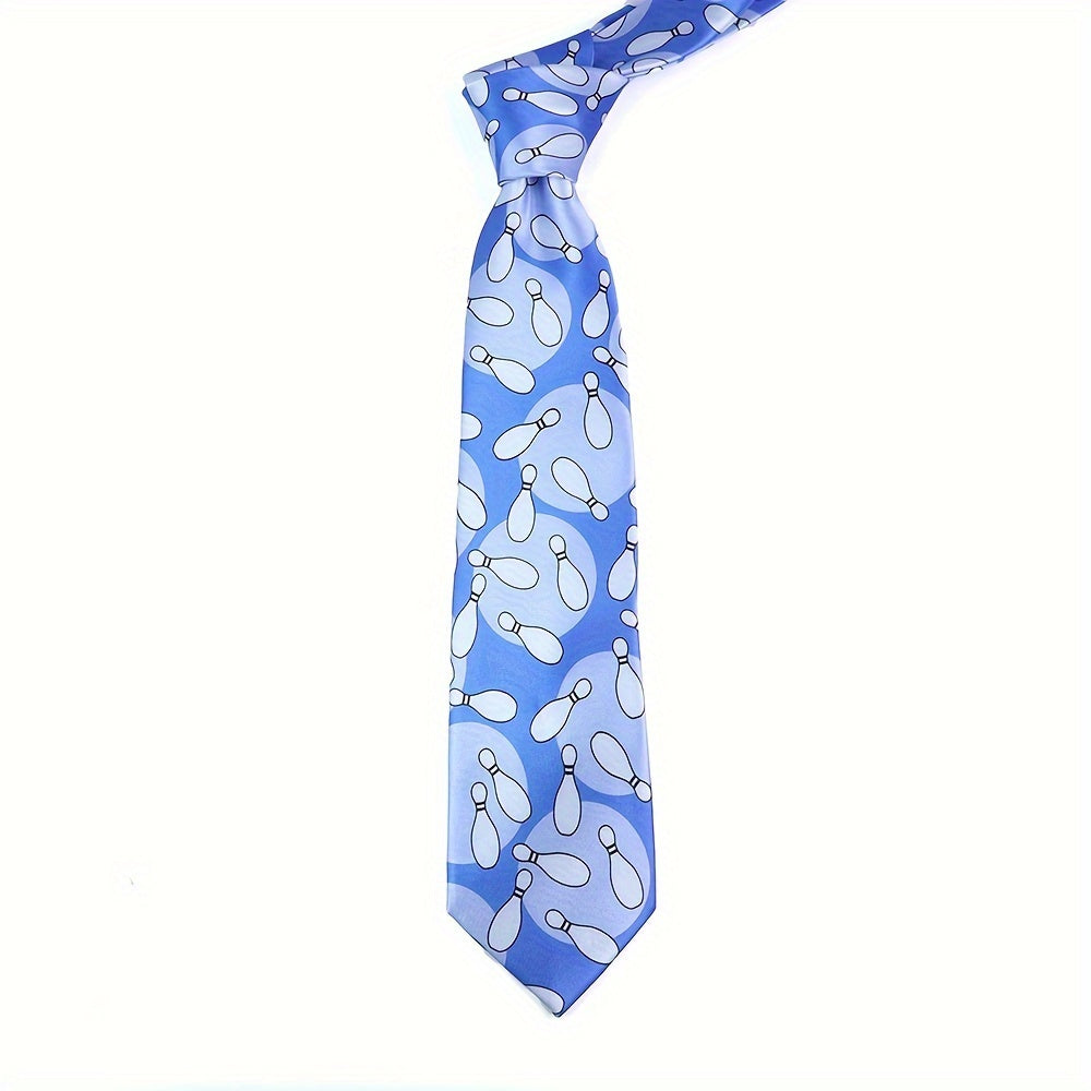 Silk-Like Printed Tie with Airplanes Planets Symbols Musical Notes Footballs for School Work Party