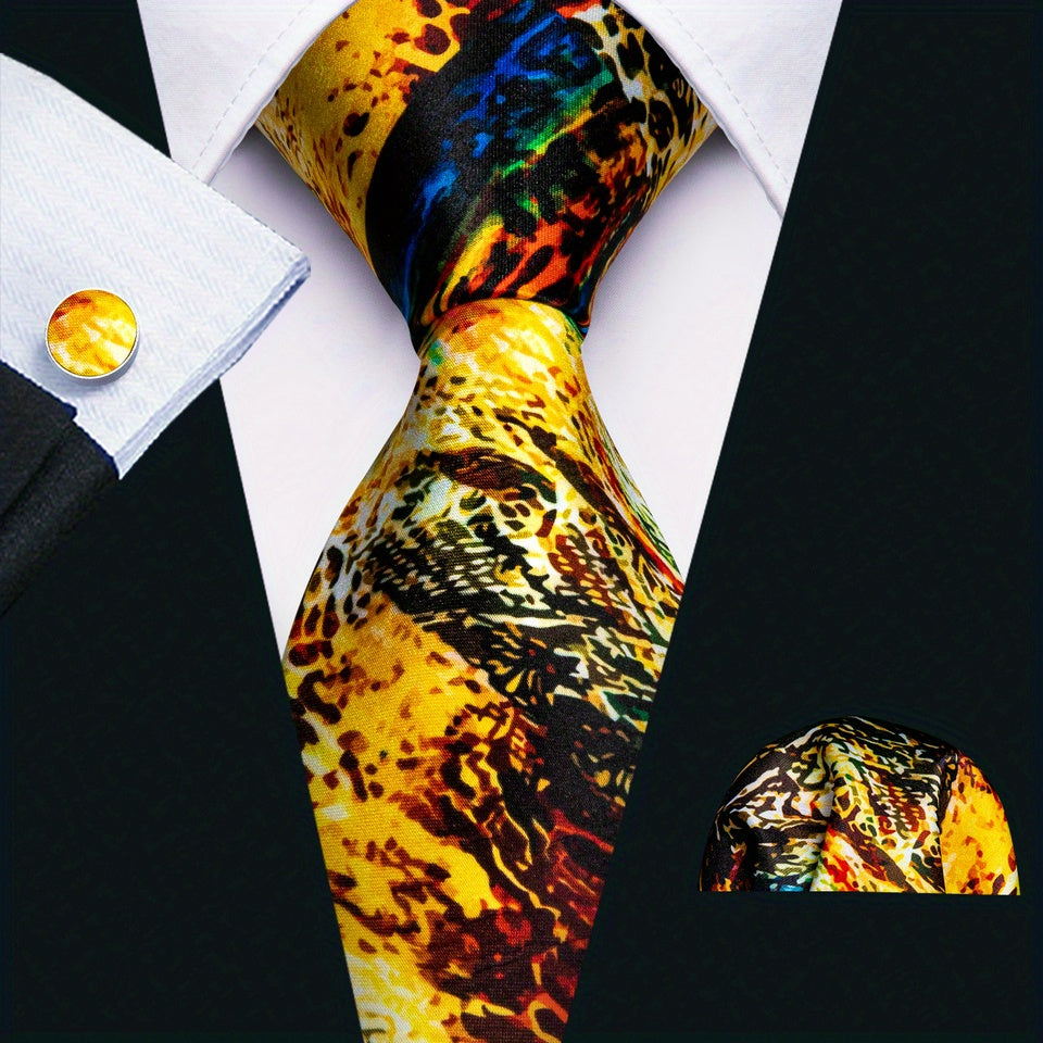 Men's Formal Wedding Tie Set with Jacquard Striped Necktie Pocket Square and Cufflinks