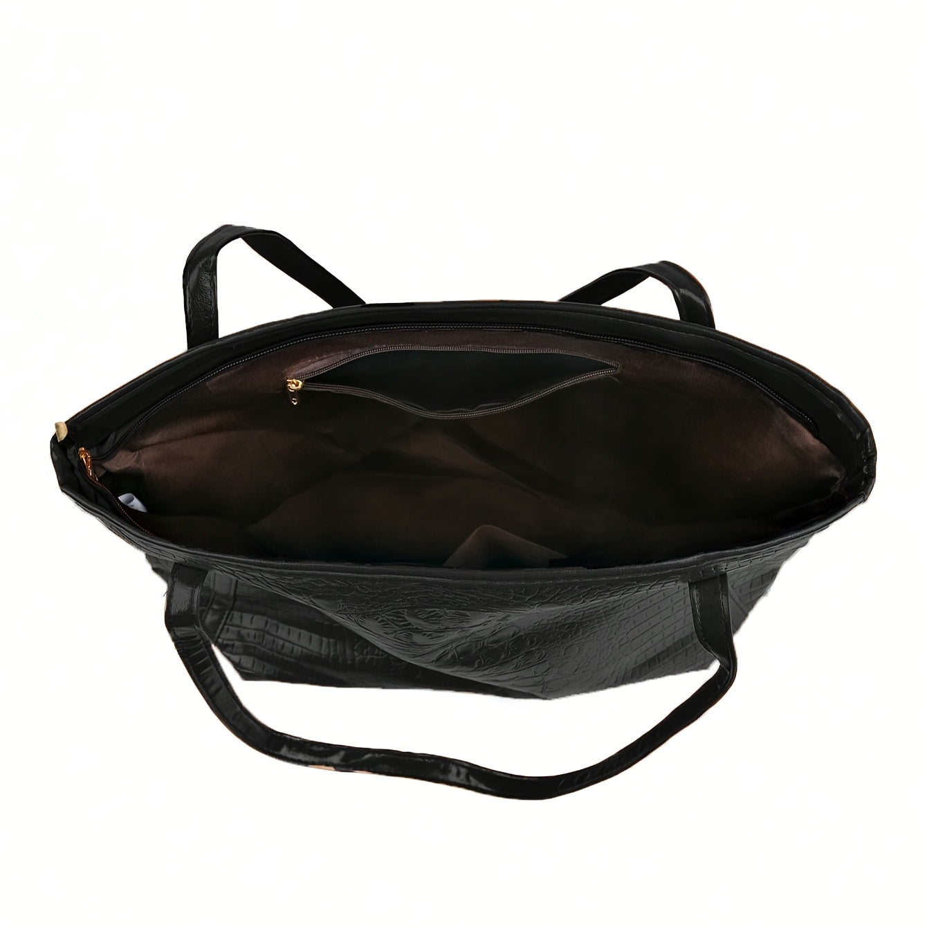 Bolsa de mano grande de PU con estampado de cocodrilo negro para mujer, resistente a los arañazos, para compras y uso diario