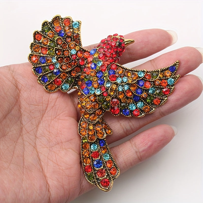 Vintage-Style Hummingbird Brooch with Multicolored Rhinestones Animal-Shaped Jewelry