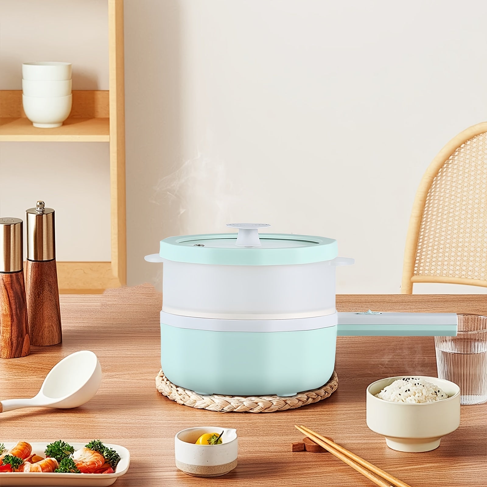 1.5L Portable Electric Hot Pot Stainless Steel Cooker with Lid for Dorms and Home