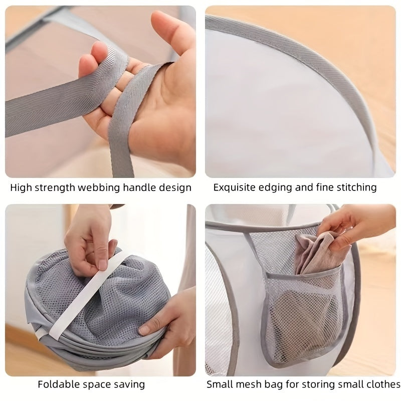 Foldable Mesh Laundry Basket with Handles for Clothes and Toys Storage