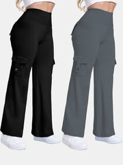 Plus Size Women's Skinny Wide Leg Pants with Pockets Moisture Wicking