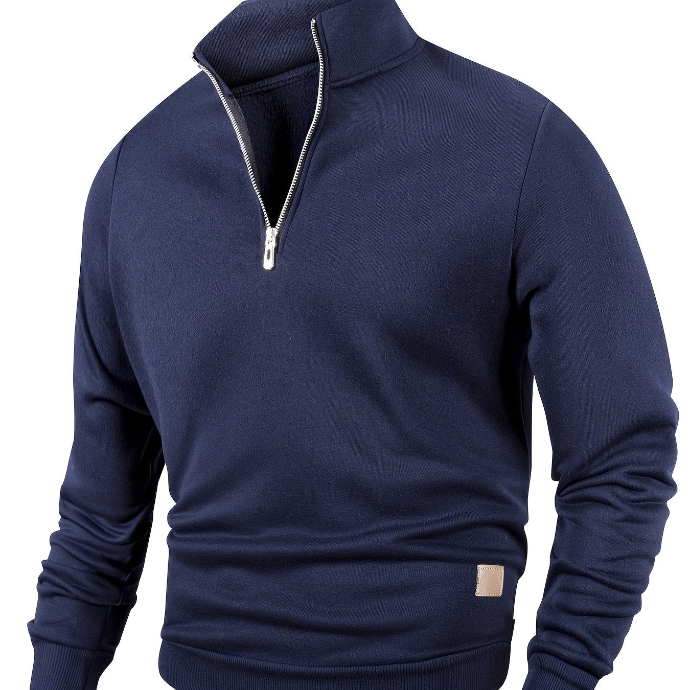 Men's Casual Half-Zip Pullover Sweatshirt Solid Color Polyester Knit Fall Winter Regular Fit