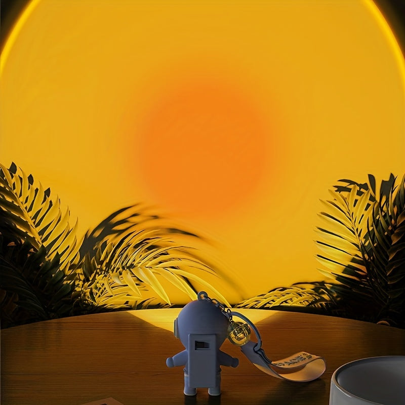 Space Astronaut Keychain for Car Keys Pendant with Sunset Light Woman Jewelry