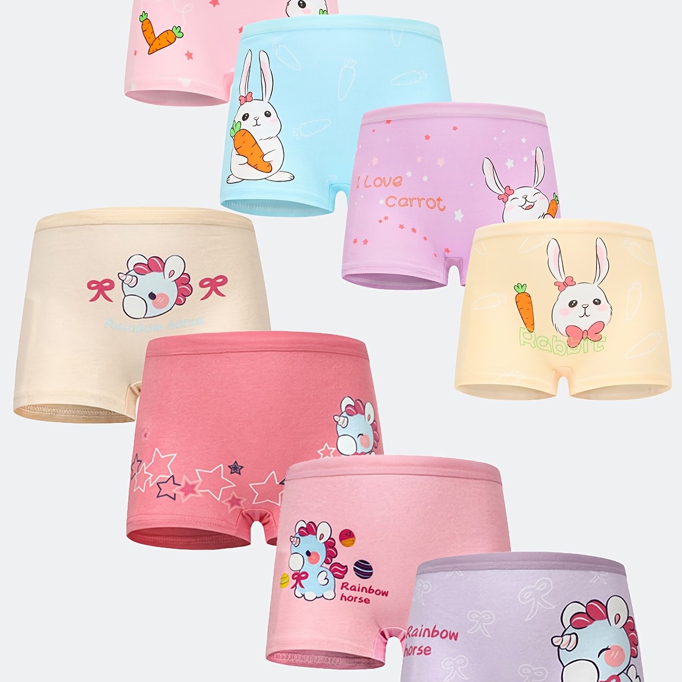 Girls' Cotton Blend Boxer Briefs 8-Pack with Cartoon Animal Prints Medium Stretch Comfortable Fit