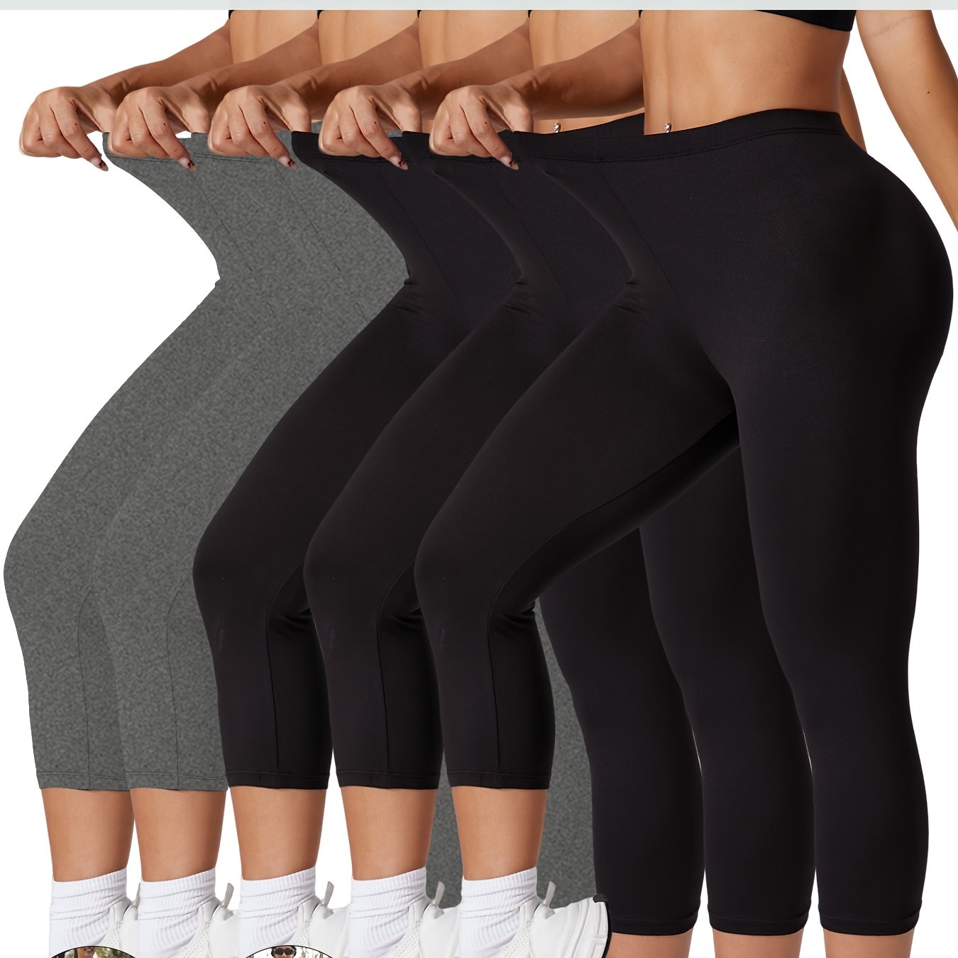 Ayollar uchun sport Capri legginslar to'plami, katta o'lcham, yuqori elastiklik, yumshoq yoga va yugurish shimlari