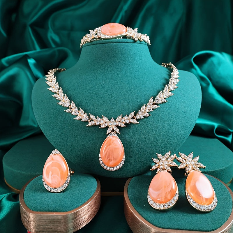 Gold Plated Alloy Jewelry Set with Rhinestones for Weddings and Gifts