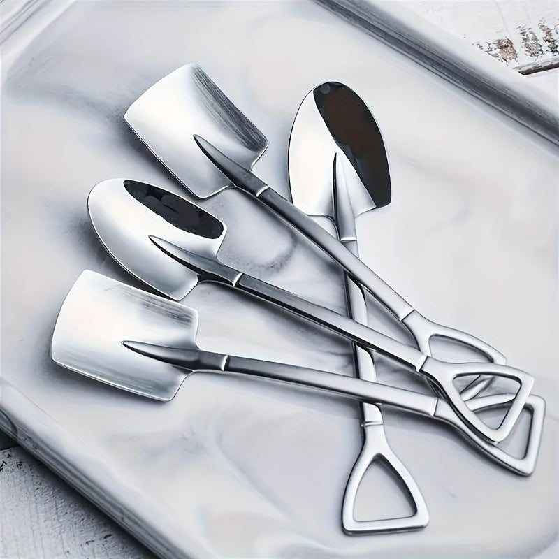 4-Piece Stainless Steel Dessert and Soup Spoon Set with Waterproof Design and Utility Hooks