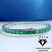 Ayollar uchun Princess-Cut Ko'k Toshlar bilan Sterling Silver Tennis Bilezik
