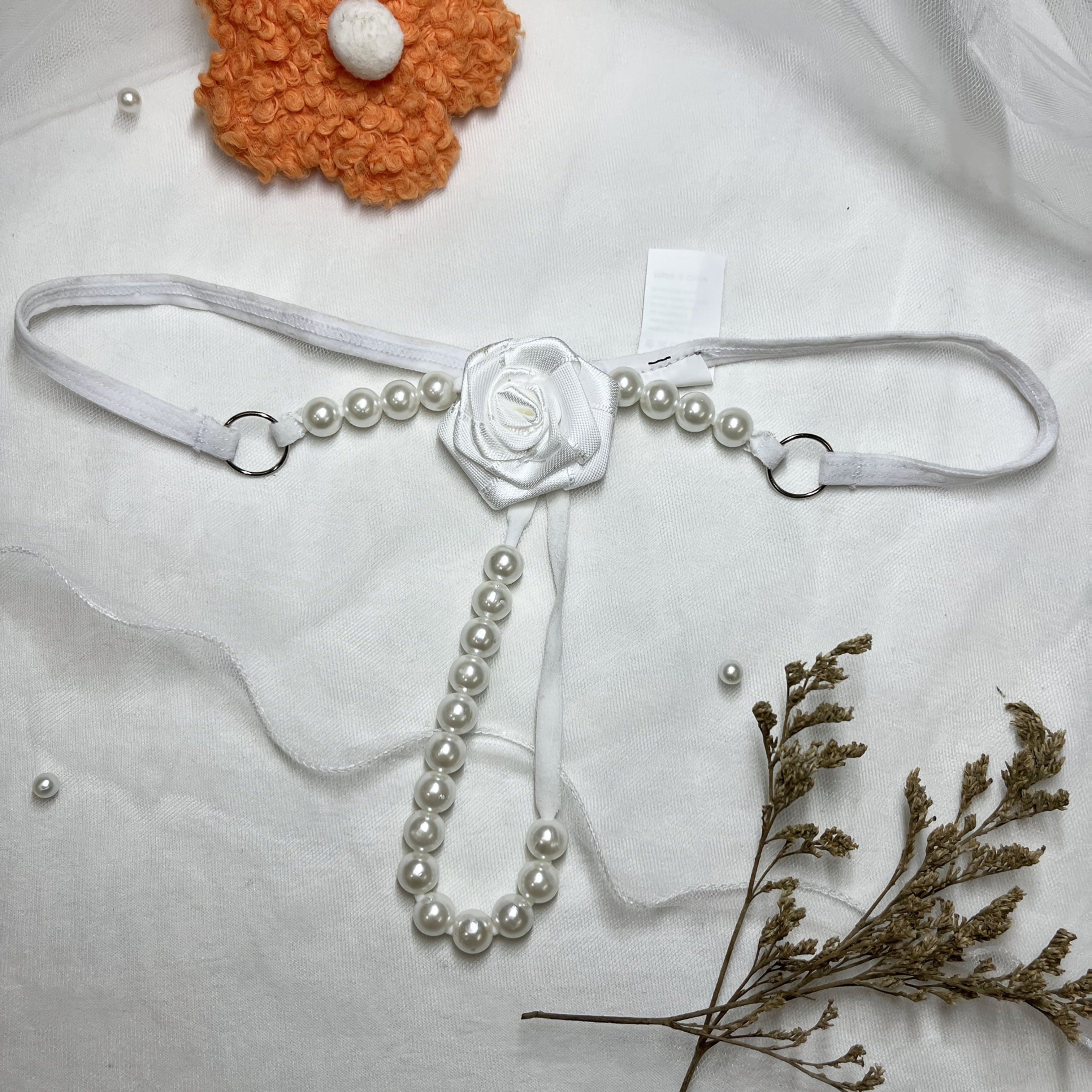 Women's Embroidered Rose G-String Lingerie Beaded Polyester Knit Adult Wear