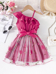 Girls' Floral Cami Tutu Dress with Ruffle Trim for Summer Parties and Holidays