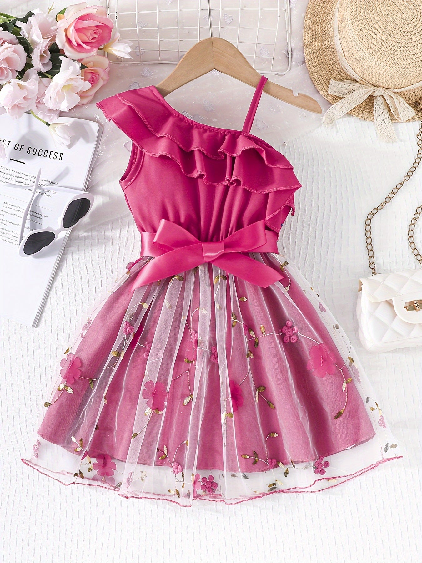 Girls' Floral Cami Tutu Dress with Ruffle Trim for Summer Parties and Holidays