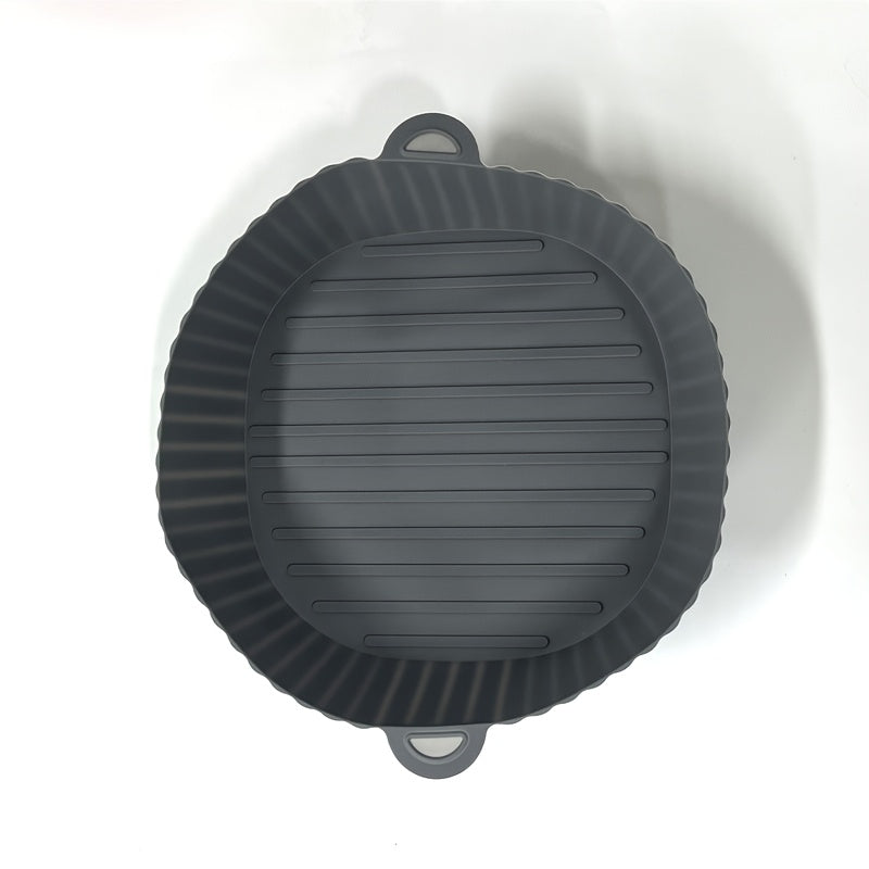 Havo fritöleri uchun silikon pishirish qog'ozi - yopishmaydigan, qayta ishlatiladigan, tutqichli ko'p maqsadli qoplama - 480°F gacha issiqlikka chidamli - plastik idish ushlagichni o'z ichiga oladi