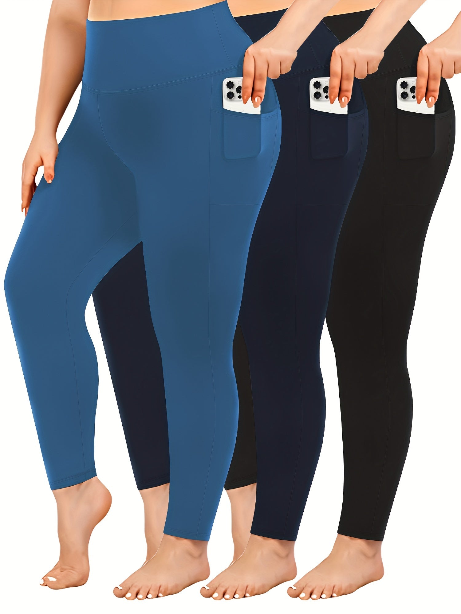 Plus Size High Waist Capri Leggings for Women 3 Pack, Stretchy Knit
