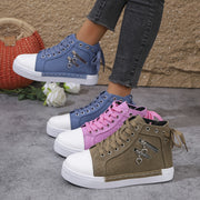 Youth Women Canvas Sneakers with Double Zippers and Laces for Outdoor Activities