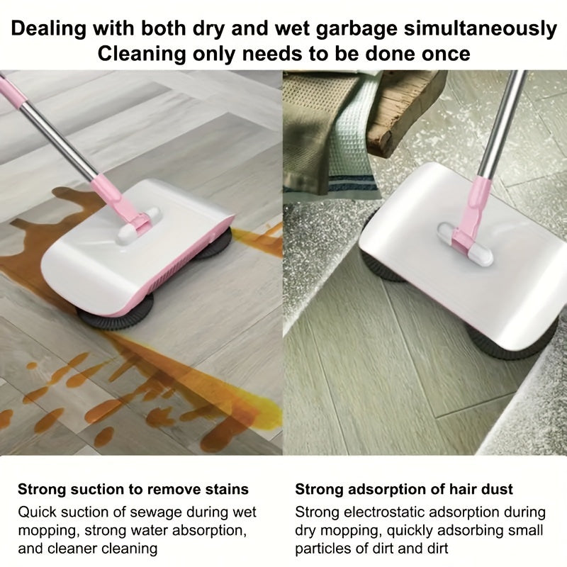 3-in-1 Push Broom with Long Handle for Sweeping Dusting and Mopping