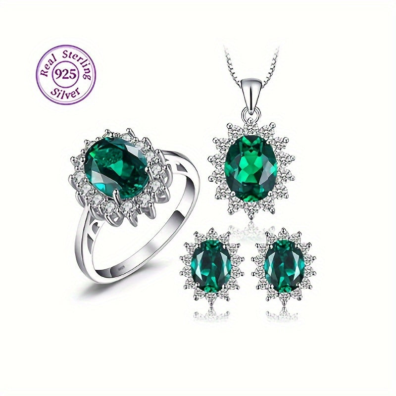 Sterling Silver Jewelry Set with Necklace Ring Earrings Zirconia Multiple Colors