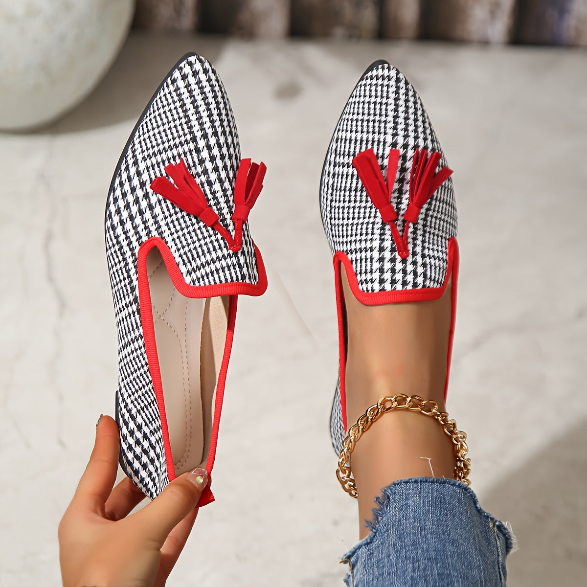 Women's Plaid Ballet Flats Slip-On All-Season Casual Shoes