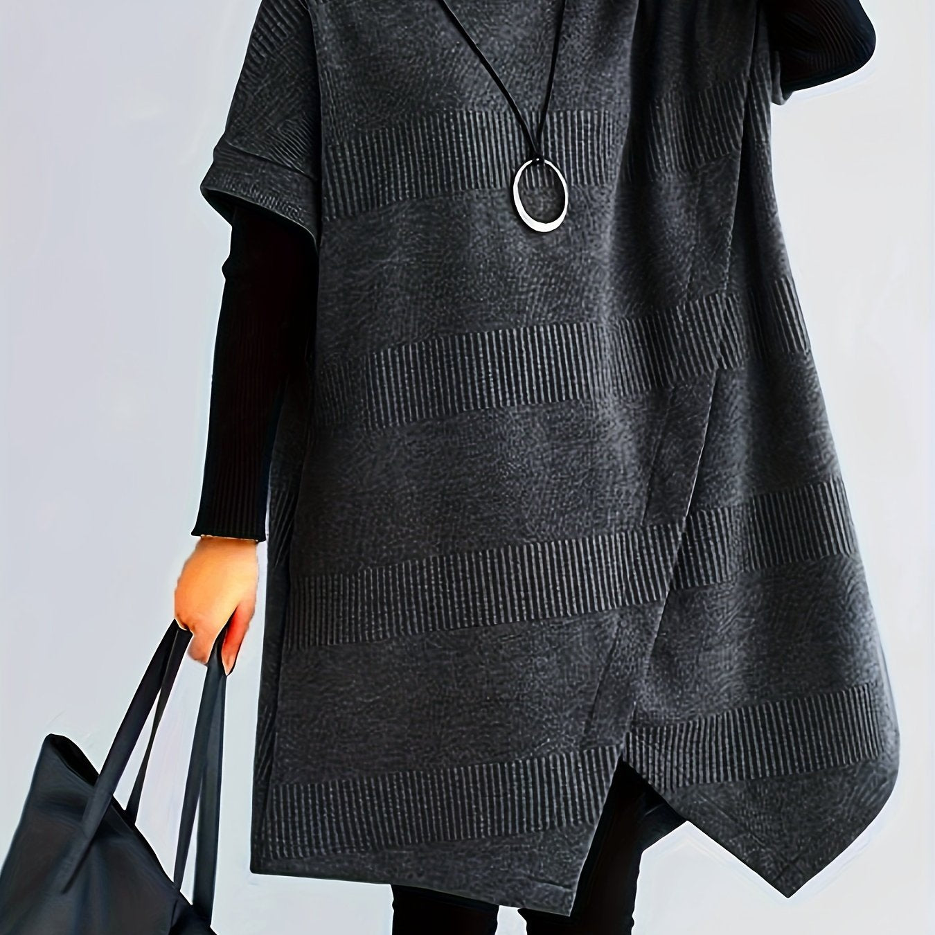 Plus Size Women's Turtleneck Sweater Open Front Slit Fall Winter Pullover