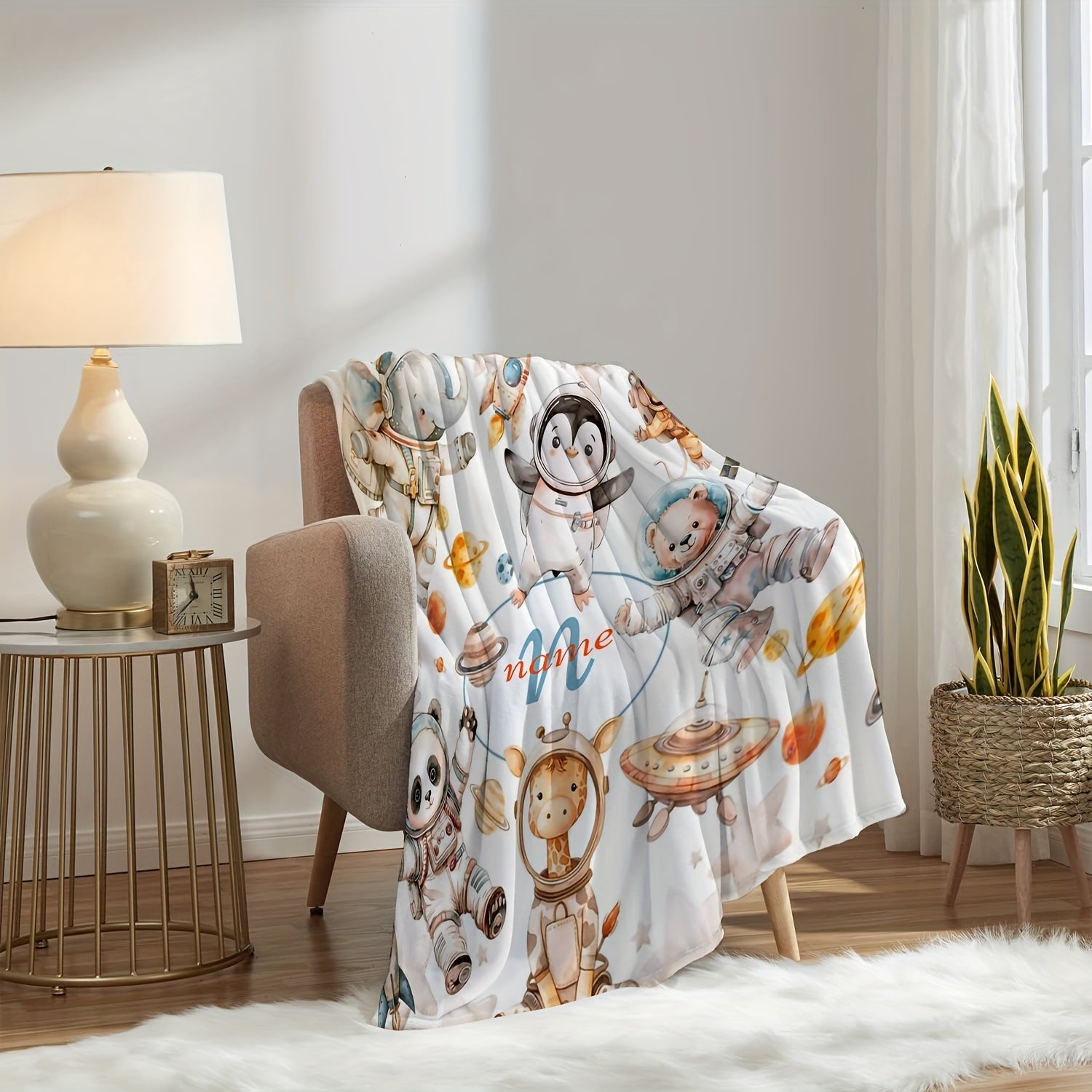 Personalized Space-Themed Flannel Fleece Blanket for Kids and Adults Reversible Cozy Throw