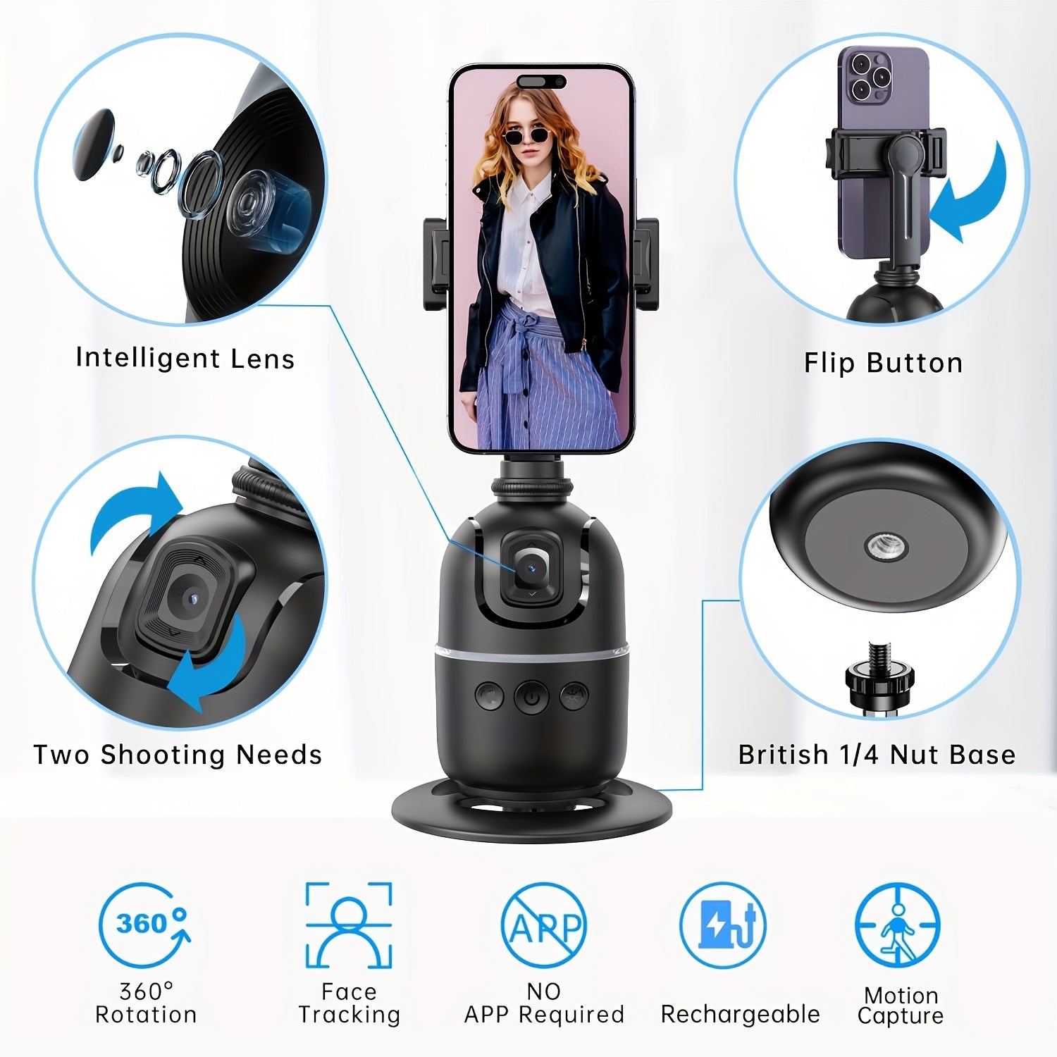 360-Degree Smartphone Gimbal Stabilizer with Auto Tracking Anti-Shake Live Streaming