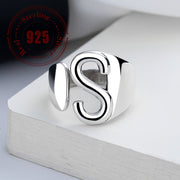 Sterling Silver 925 Wide Band Ring with Letter S Japanese Korean Fashion Everyday Wear