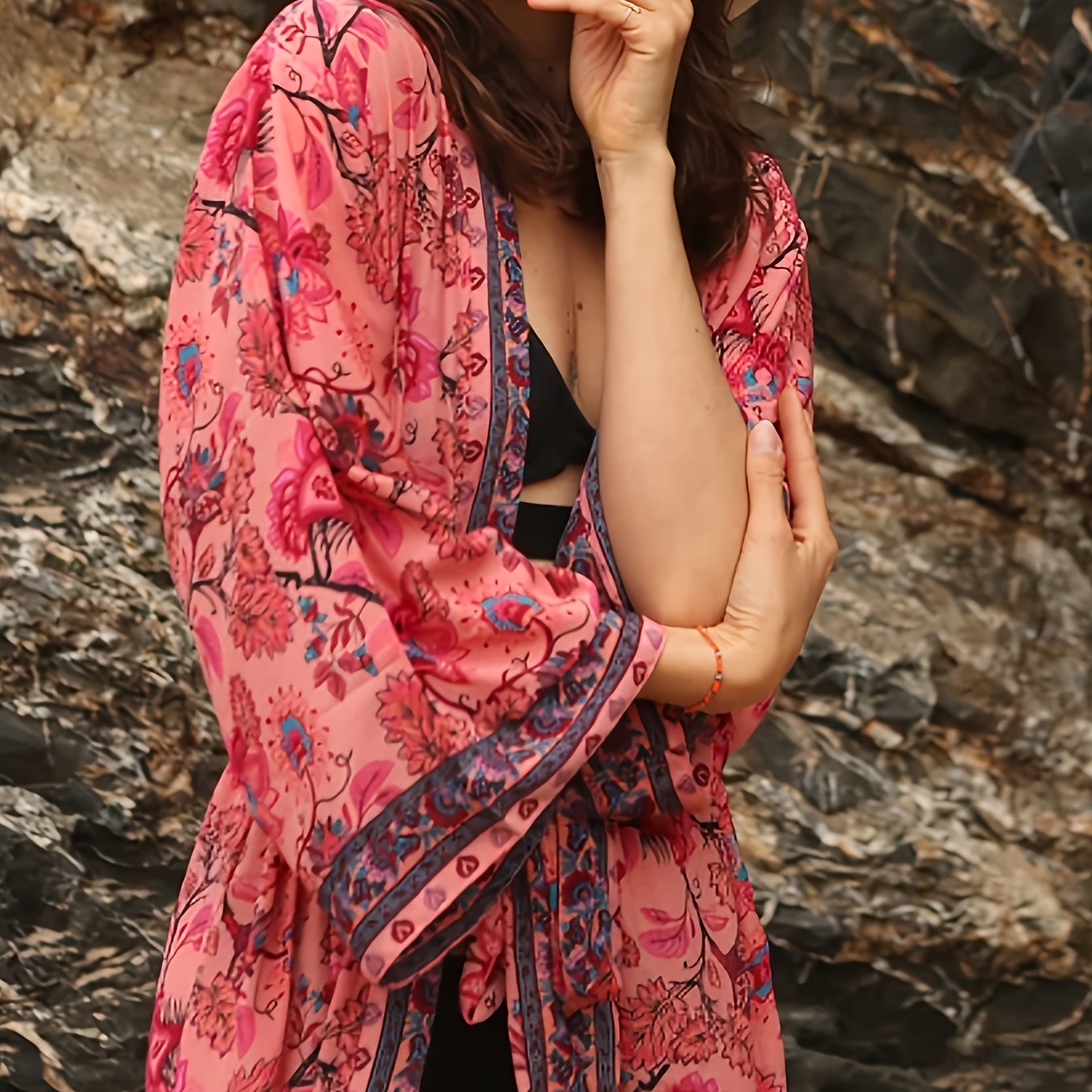 Плюс сайз бохо длинное платье с полным принтом, V-образным вырезом, завязками на талии для весны, лета, осени