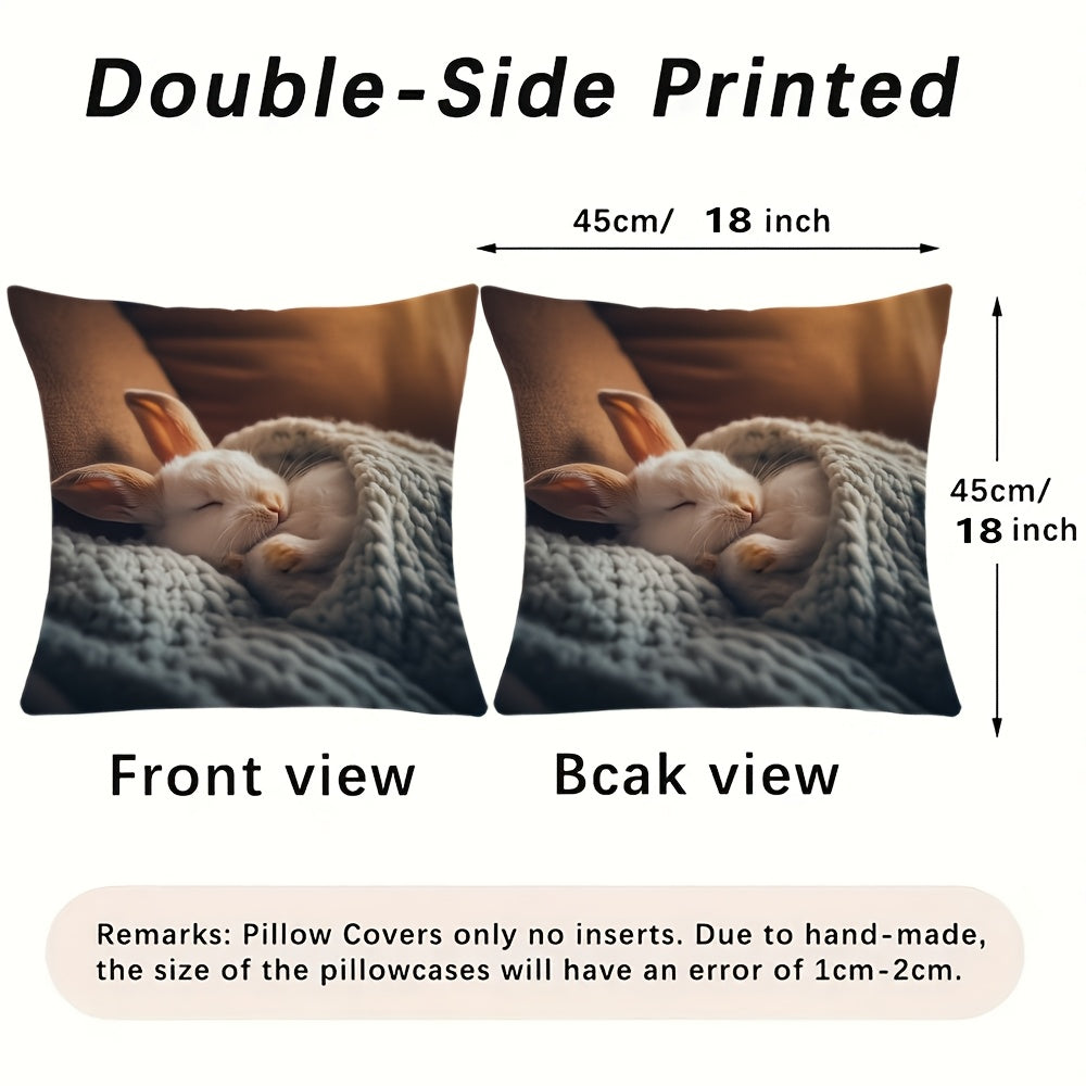 Reversible Christmas Bunny Pillowcase Polyester Cushion Cover for Home and Office
