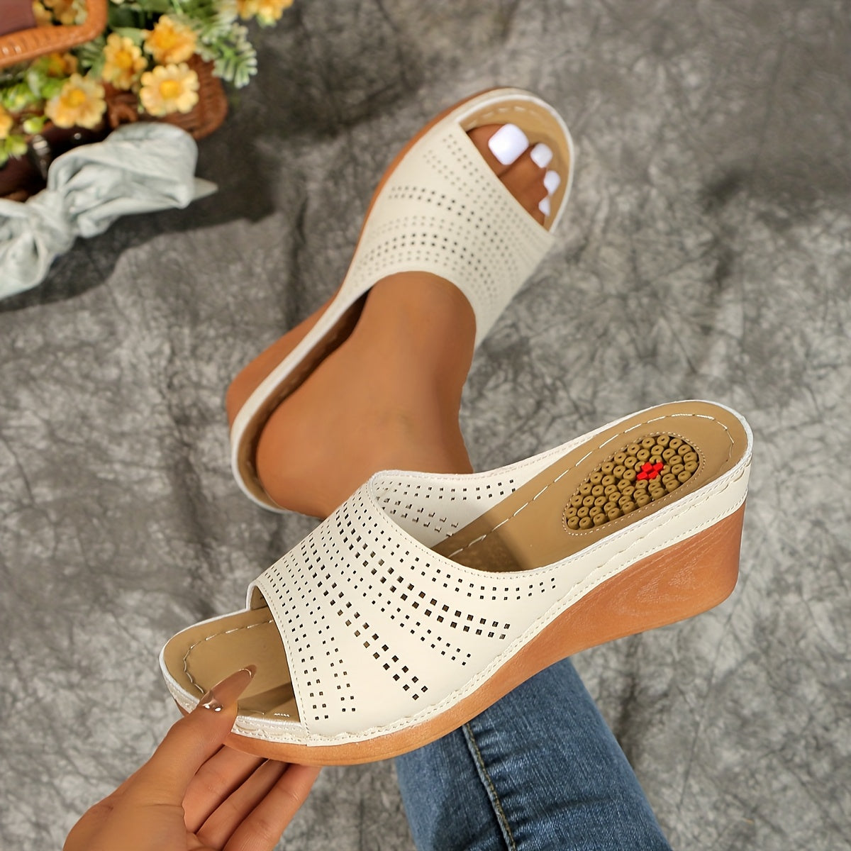 Women's Open-Toe Slip-On High Heel Sandals with Ventilated Cut-Outs