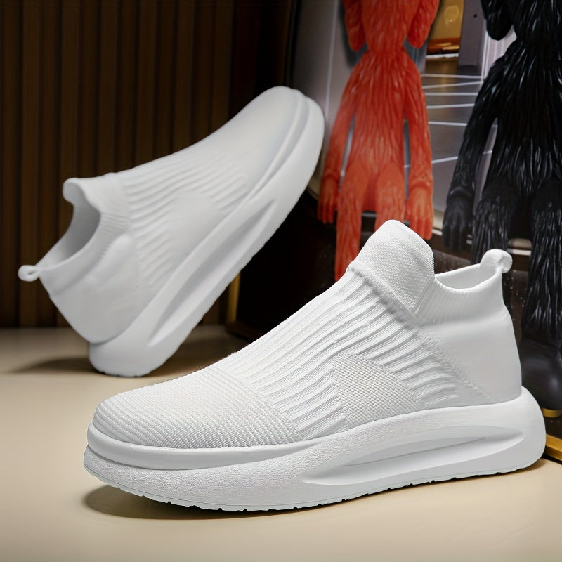 Men's Breathable Woven Slip-On Sneakers for Walking and Running with Shock-Absorbing Platform