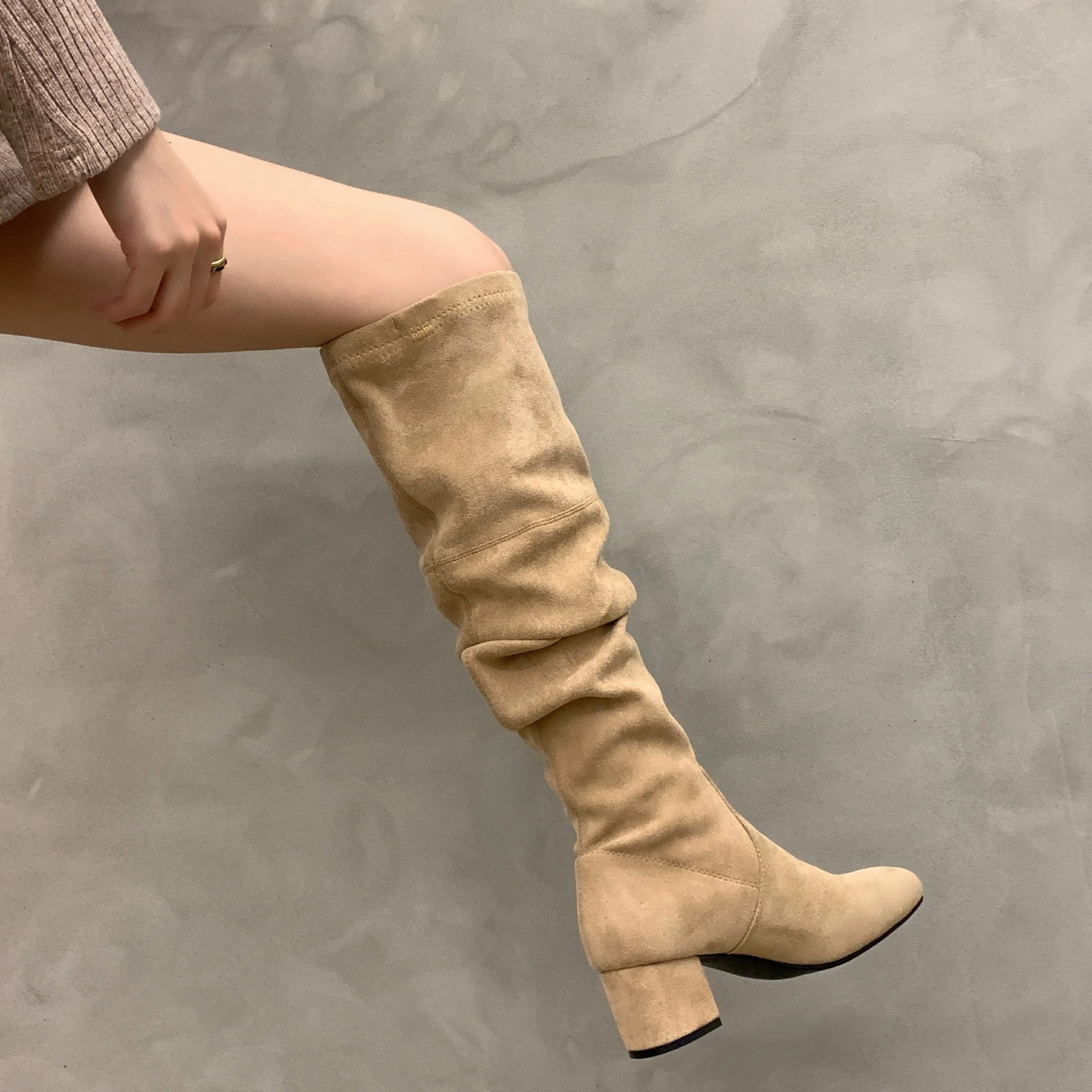 Women's Solid Color Chunky Heel Over The Knee Boots Dress Shoes