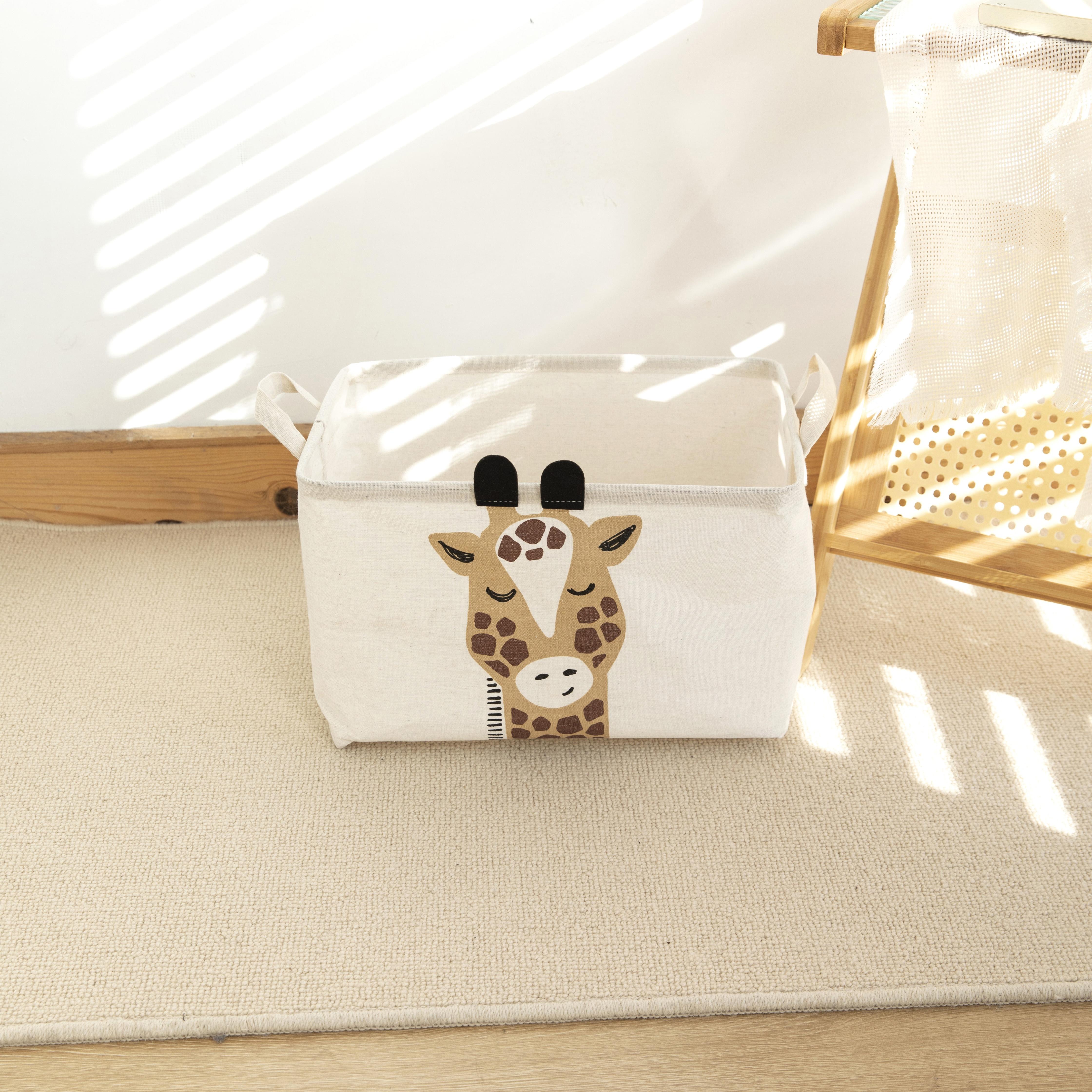 Foldable Cartoon Storage Basket with Handle and Multiple Compartments for Laundry and Toys