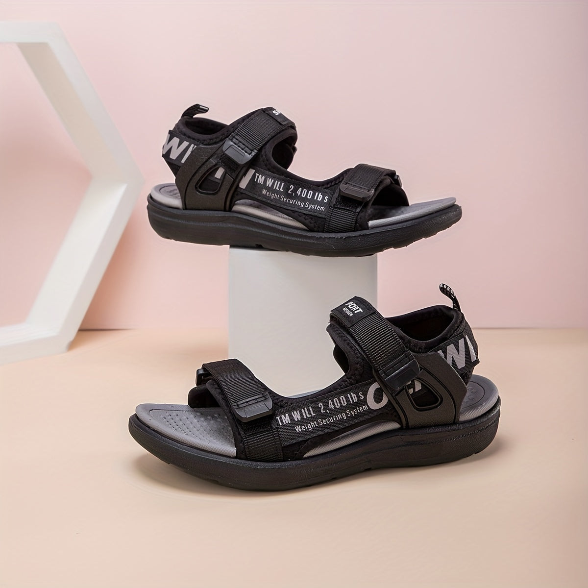 Boys' Black and Gray Breathable Non-Slip Outdoor Sandals with Hook and Loop Closure