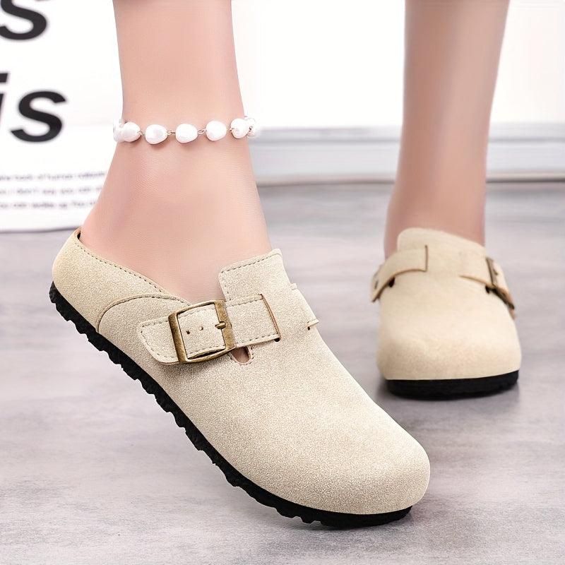 Women's Spring Retro Slip-On Flat Shoes Casual Lazy Shoes with Adjustable Buckle