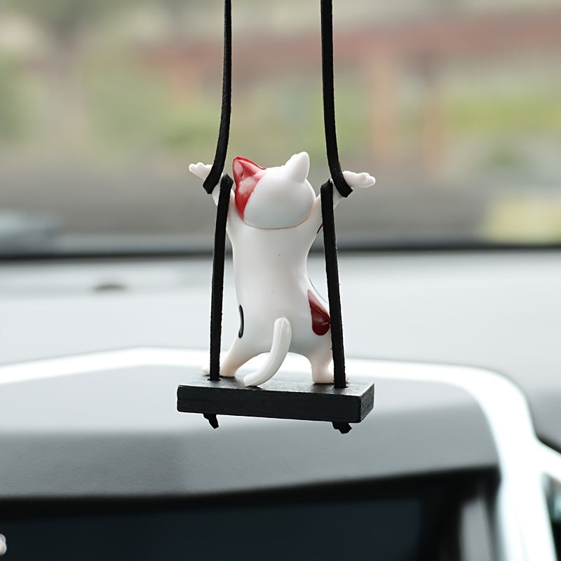 Chiroyli mushuk mashina taqilishi, raqsga tushayotgan mushuk bezaklari, ijodiy orqa ko'rinish oyna bezaklari