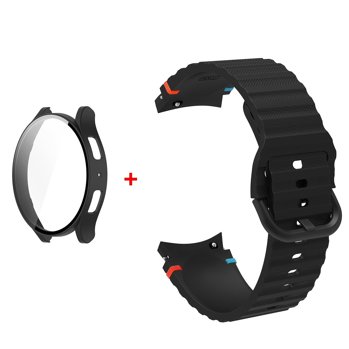Silicone Sport Watch Band with Wavy Stitch Design and Tempered Glass Case for Samsung Galaxy Watch 4 5 6 7 40mm 44mm
