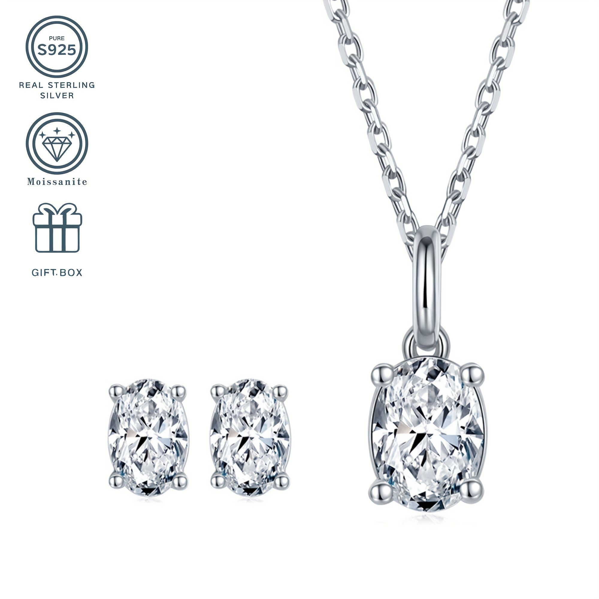 Moissanite Pendant and Earring Set in Sterling Silver 1CT Pendant 0.5CT Earrings Hypoallergenic Jewelry