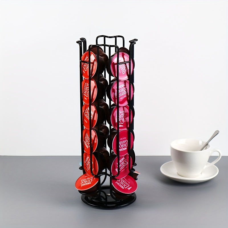 Large Capacity Rotatable Coffee Capsule Holder Rack for 24 Black Capsules